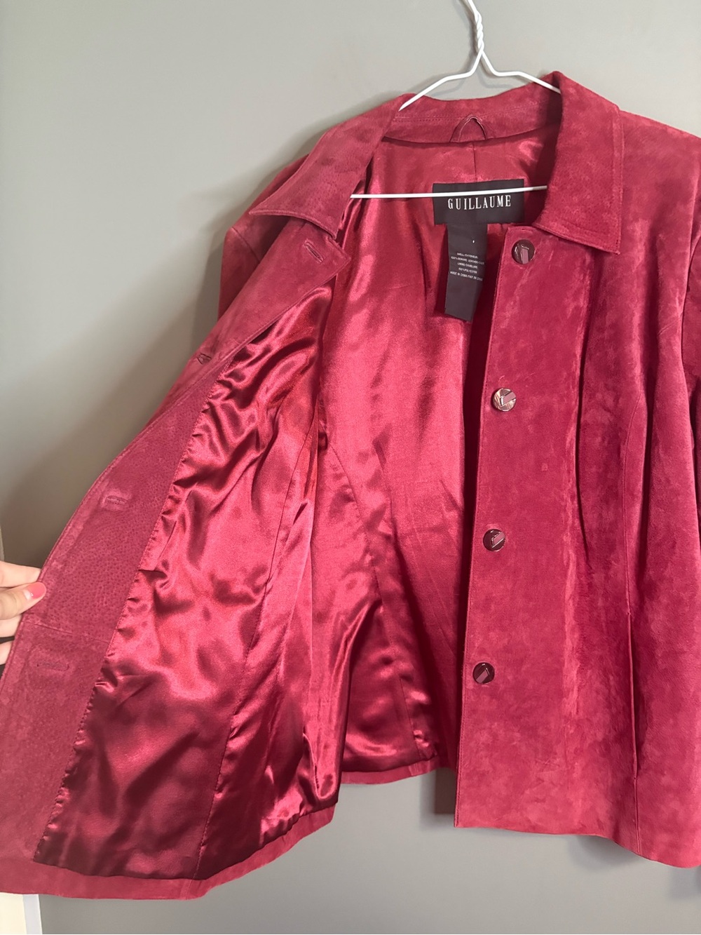 Guillaume Genuine Leather Jacket Red Suede Button Front Oversized Fit - Picture 4 of 8